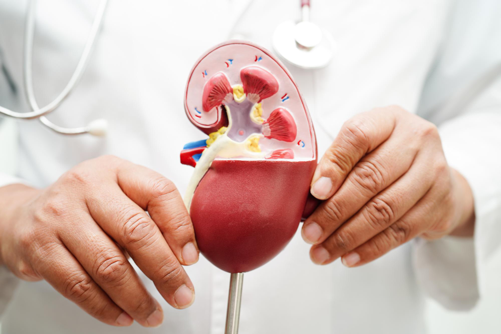 (Médico que atiende a pacientes con enfermedad renal crónica con modelo para tratamiento del sistema urinario 
